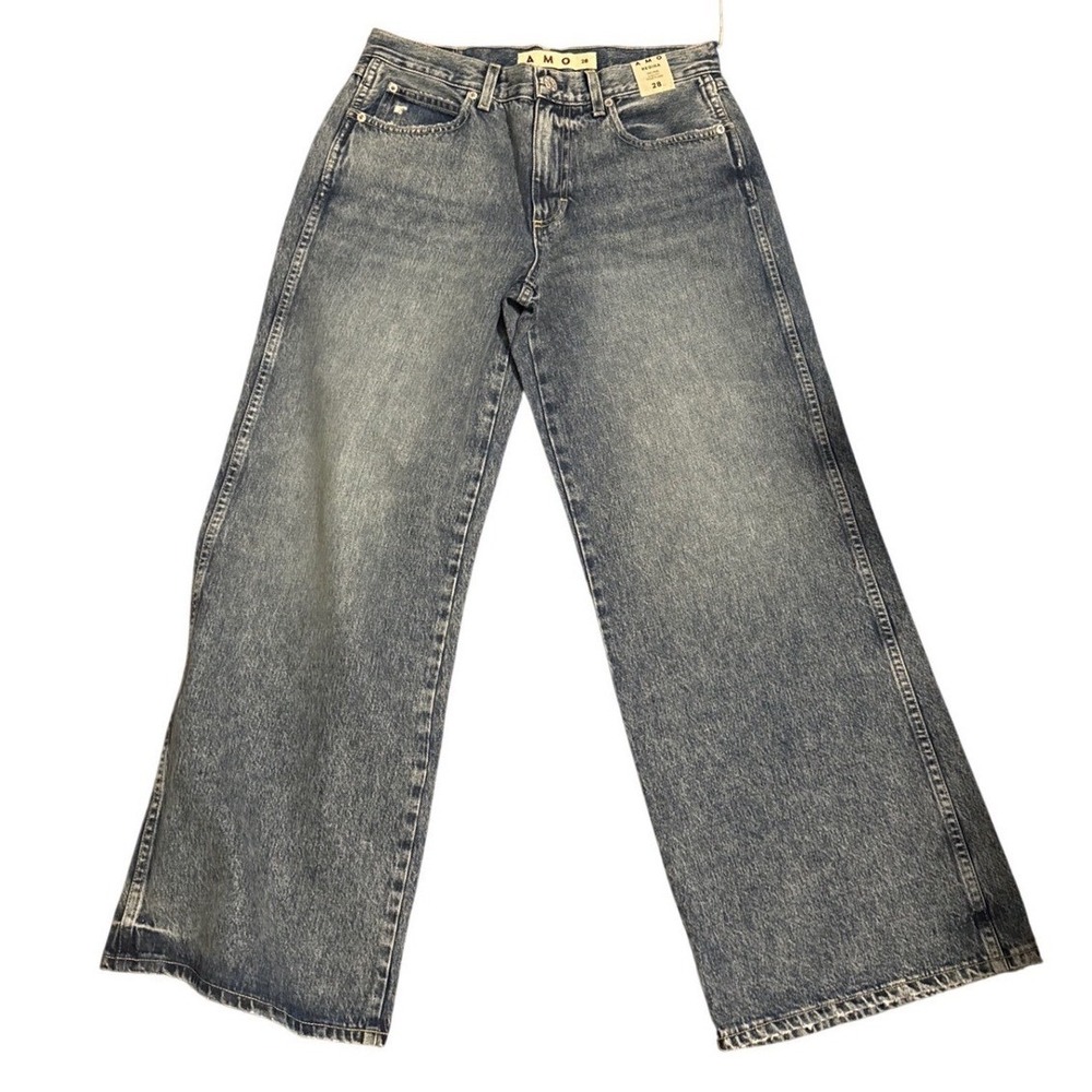 AMO Regina Wide Leg Jeans Fiance Wash Mid Rise Easy Fit Blue Denim Size 28 NEW